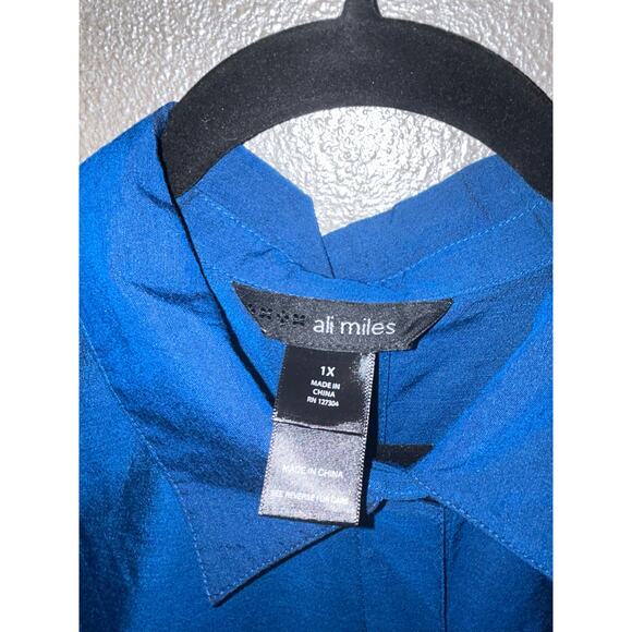 Ali Miles Lagenlook Minimalist Business Office Blue Large Front Button Tunic Top - Picture 7 of 10